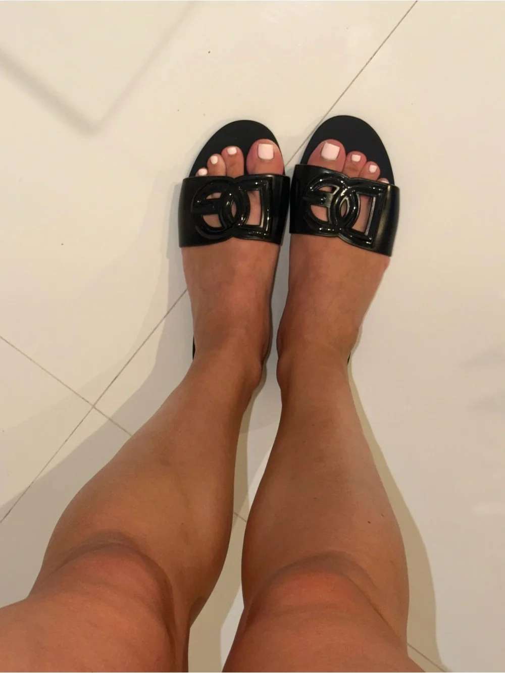 Dolce & Gabbana Glossy Black Logo Slide Sandals